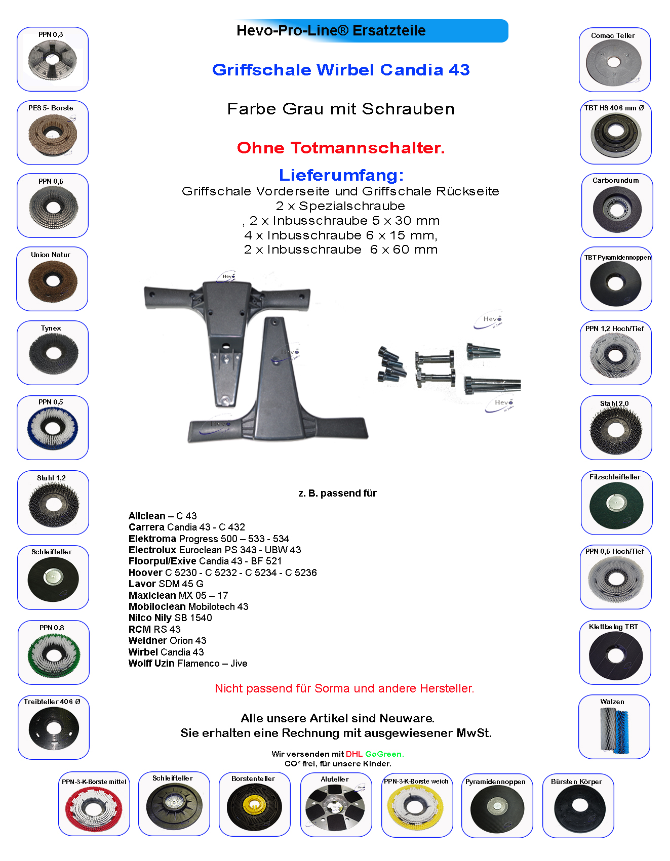 Griffschale f Einscheibenmaschine m Schrauben OHNE Hebeln z.B Wolf Uzin  Jive | eBay